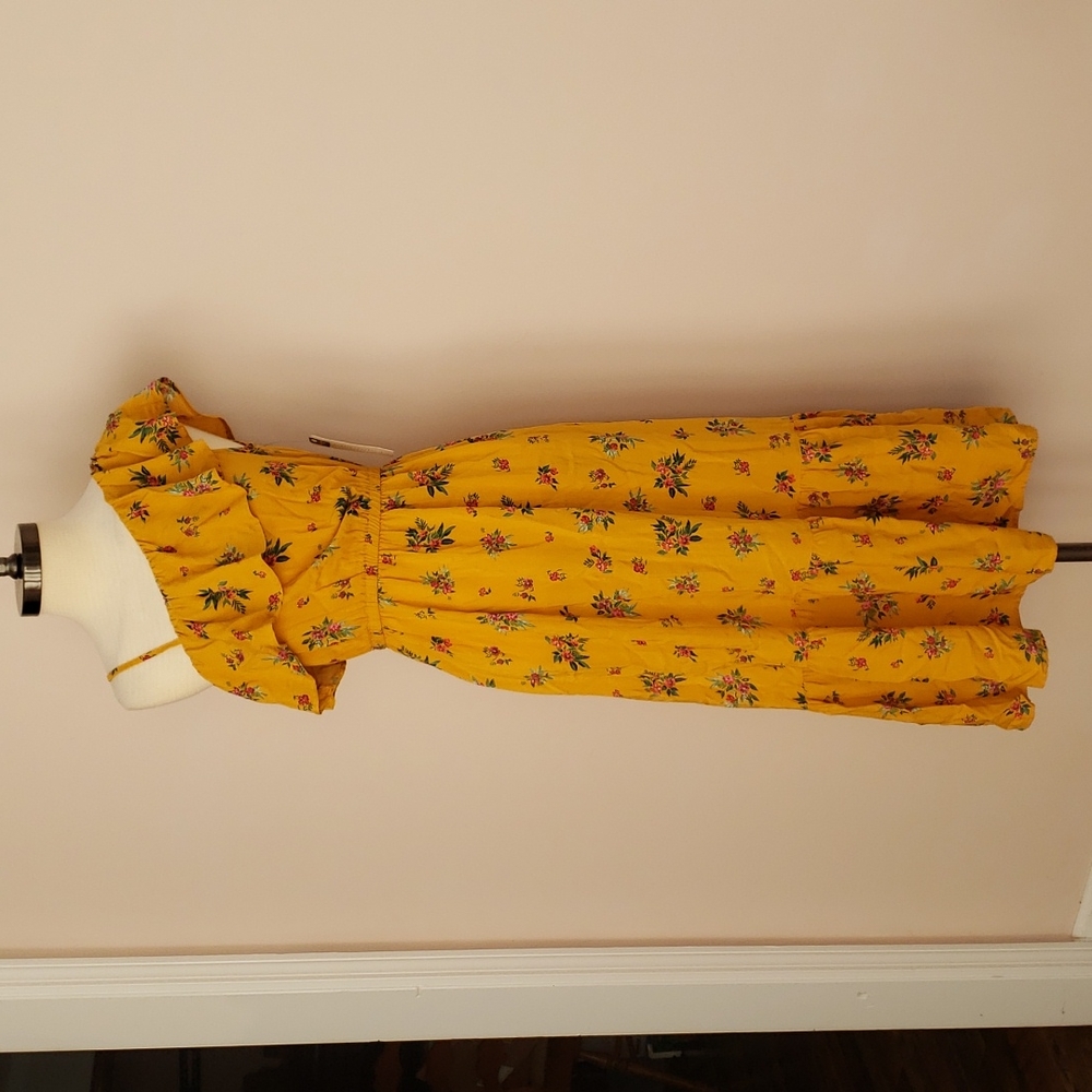 Peyton & Parker Gold Bree Floral One Ruffle Shoulder Midi Dress, Size XS